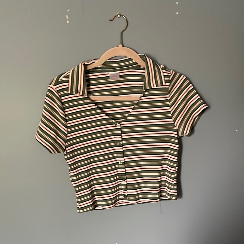 Striped Button-Up Crop Top